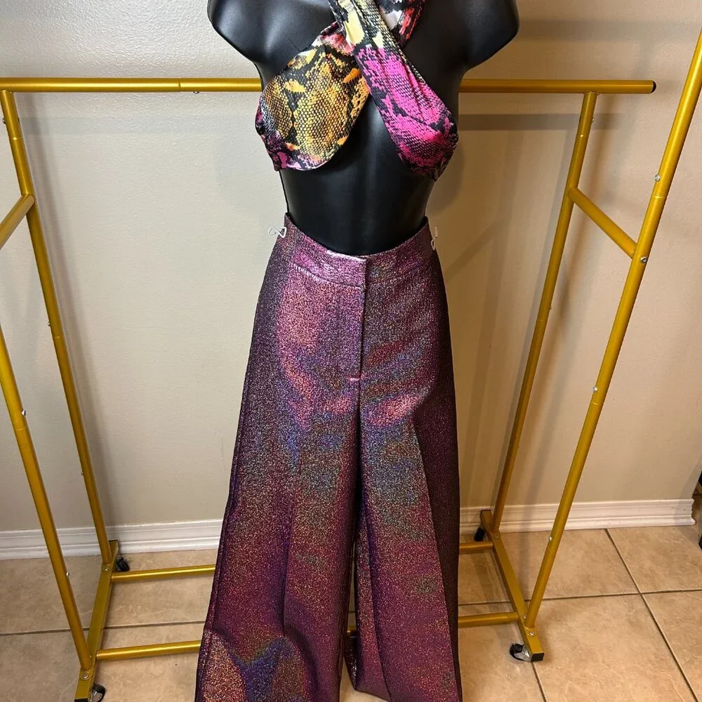 NWT ANTONIO MELANI Metallic Pink Wide-Leg Pants 6 - Picture 10 of 14